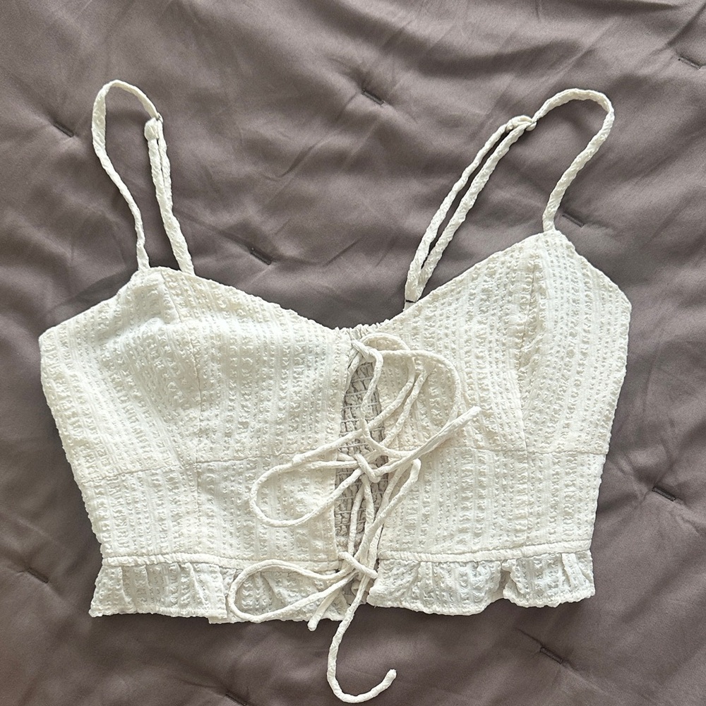 Lulu's Cream Textured Lace-Up Top